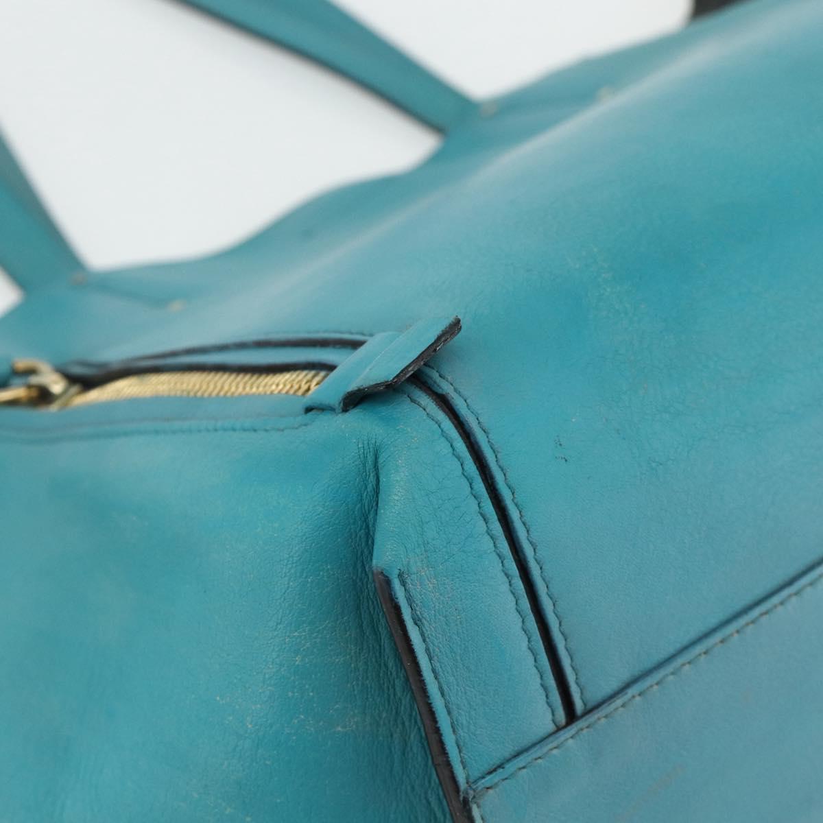 Chloe Tote Bag Leather Turquoise Blue Gold Auth bs34667