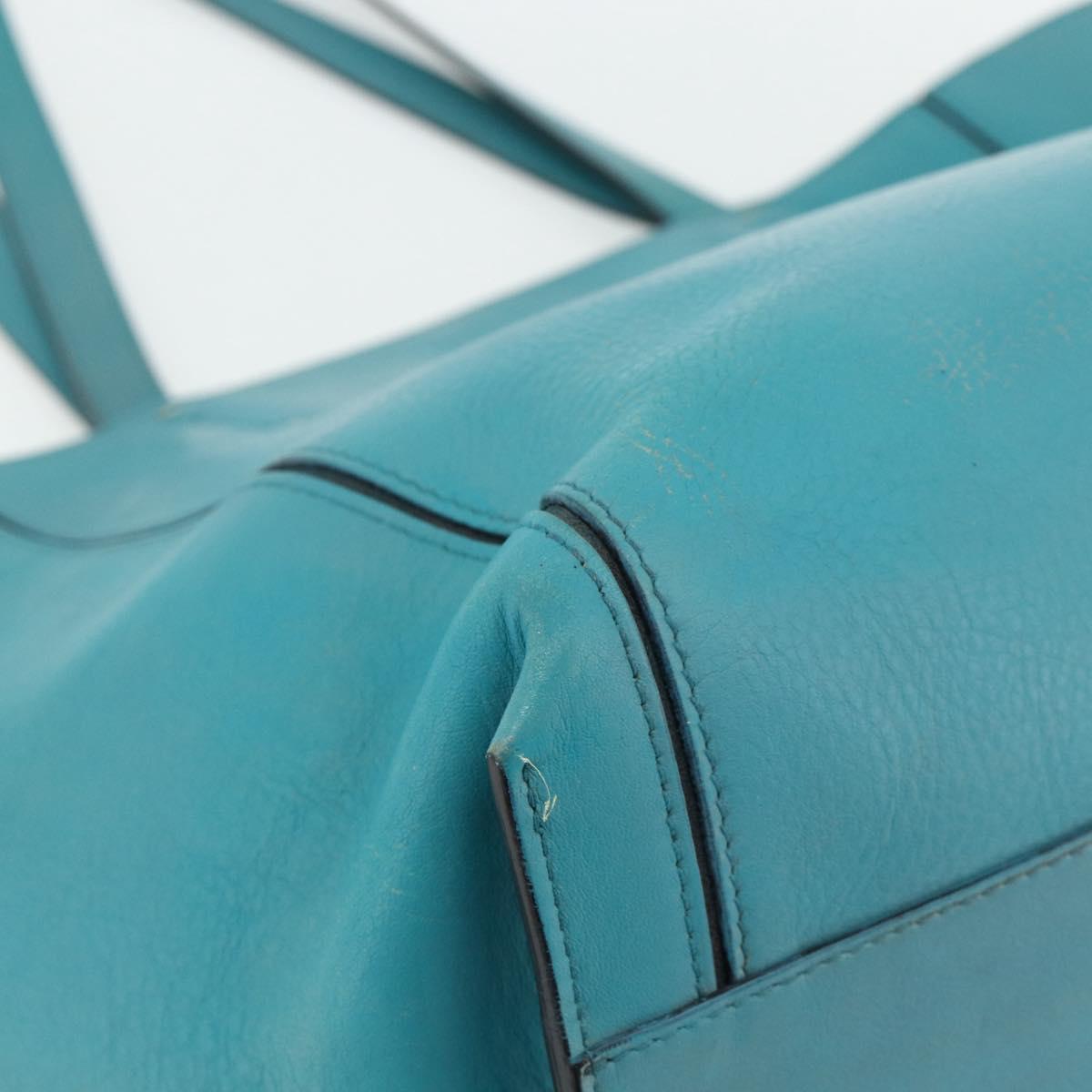 Chloe Tote Bag Leather Turquoise Blue Gold Auth bs34667