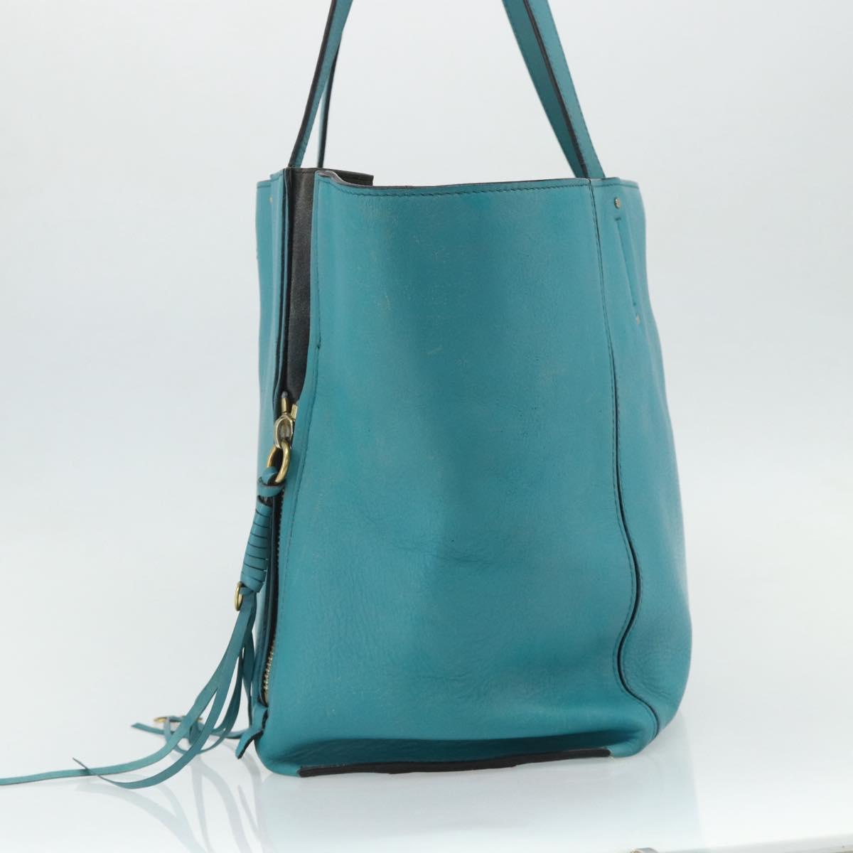 Chloe Tote Bag Leather Turquoise Blue Gold Auth bs34667