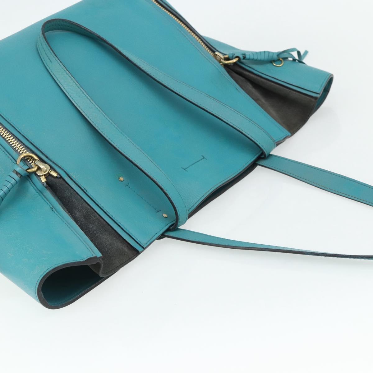 Chloe Tote Bag Leather Turquoise Blue Gold Auth bs34667