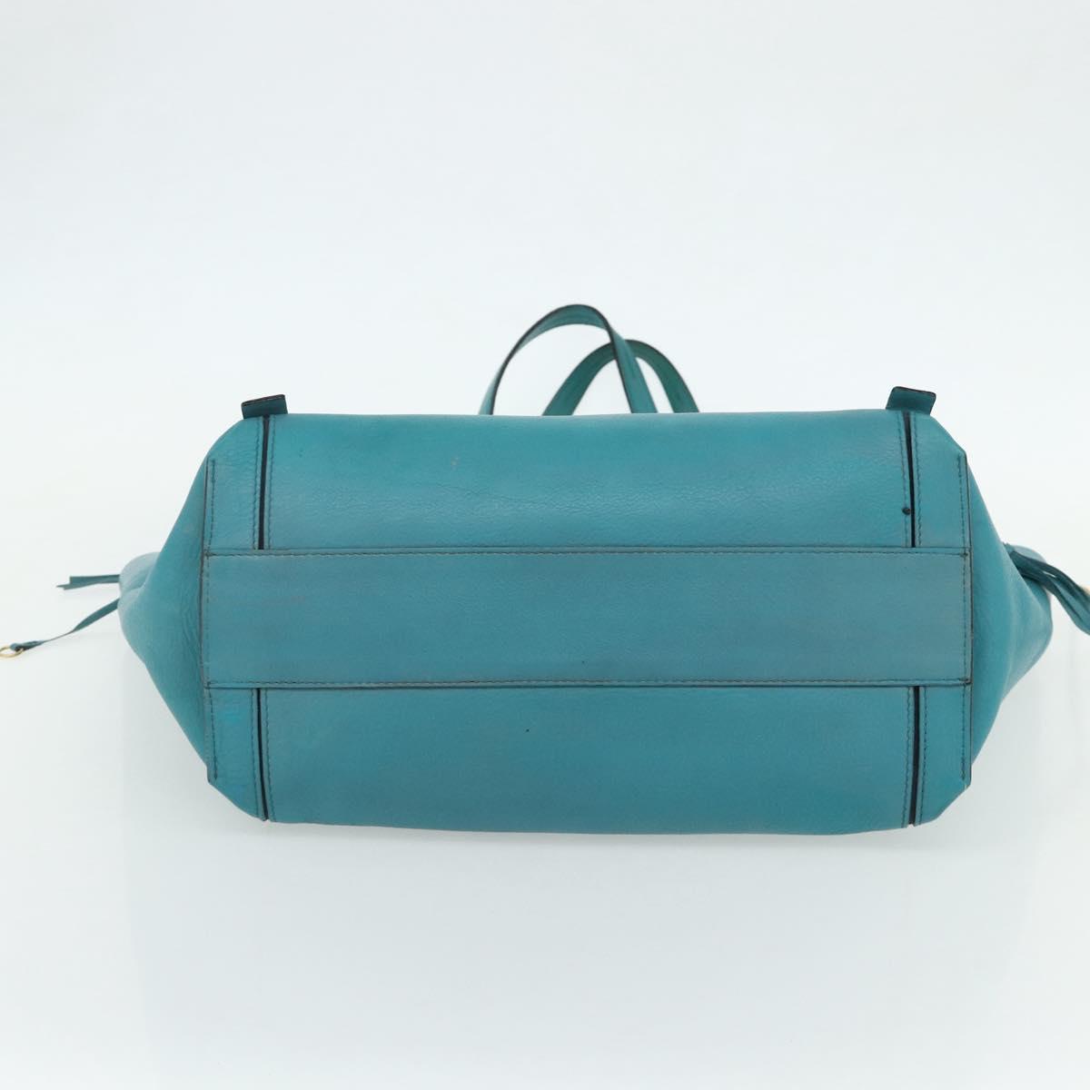 Chloe Tote Bag Leather Turquoise Blue Gold Auth bs34667