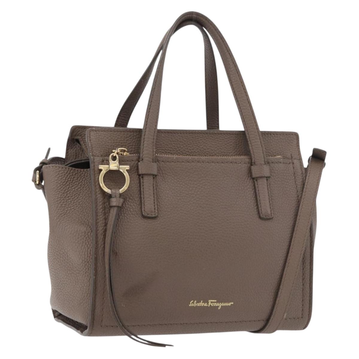 Salvatore Ferragamo Gancini Hand Bag Leather 2way Brown Gold Auth bs34669