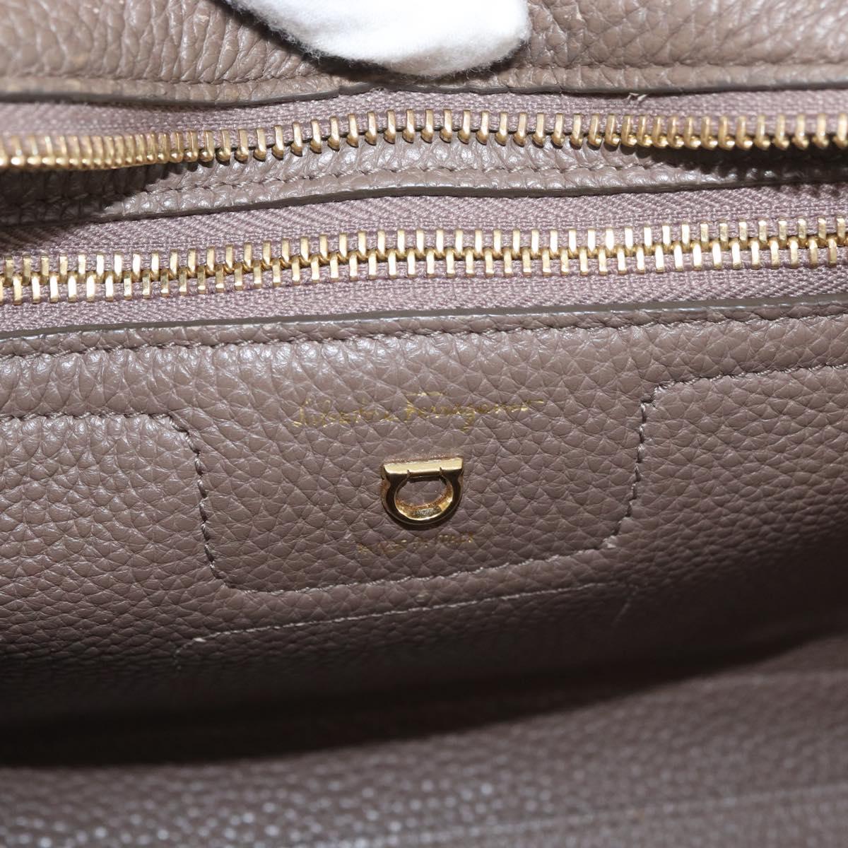 Salvatore Ferragamo Gancini Hand Bag Leather 2way Brown Gold Auth bs34669