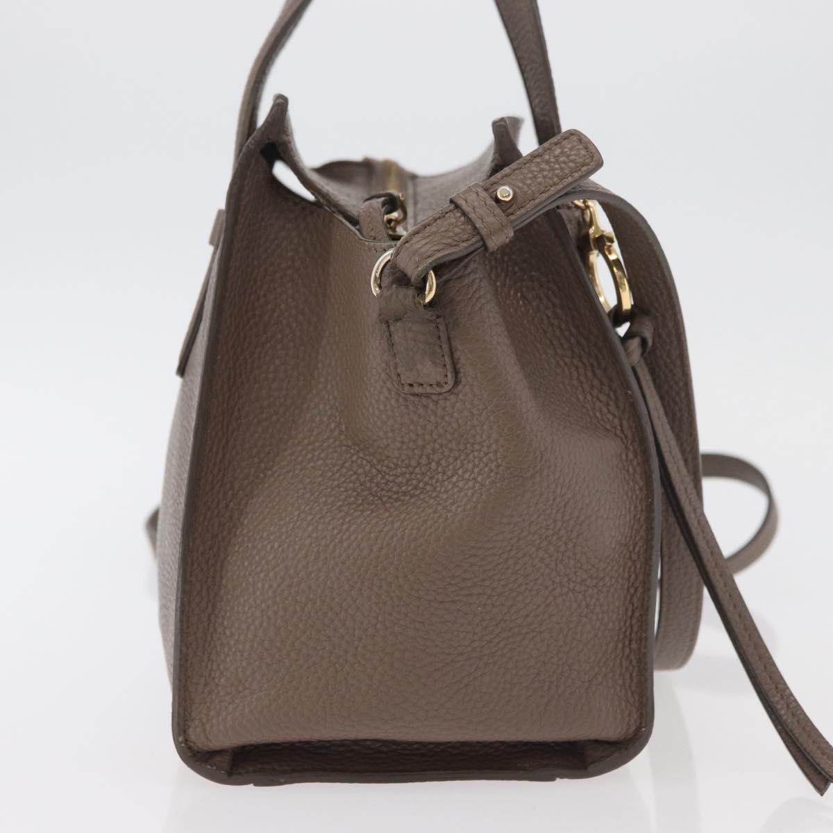 Salvatore Ferragamo Gancini Hand Bag Leather 2way Brown Gold Auth bs34669