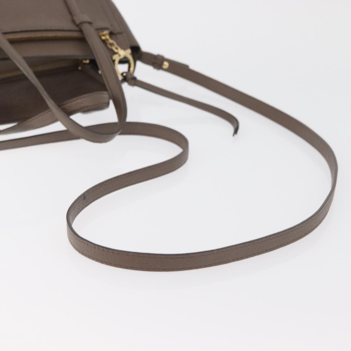 Salvatore Ferragamo Gancini Hand Bag Leather 2way Brown Gold Auth bs34669