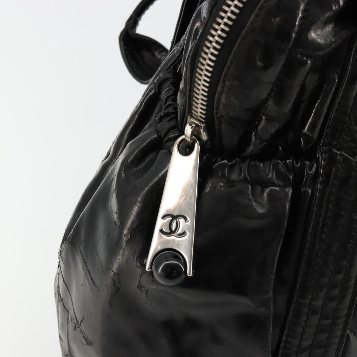 CHANEL Matelasse Hand Bag Patent leather Black Silver CC Auth bs34670