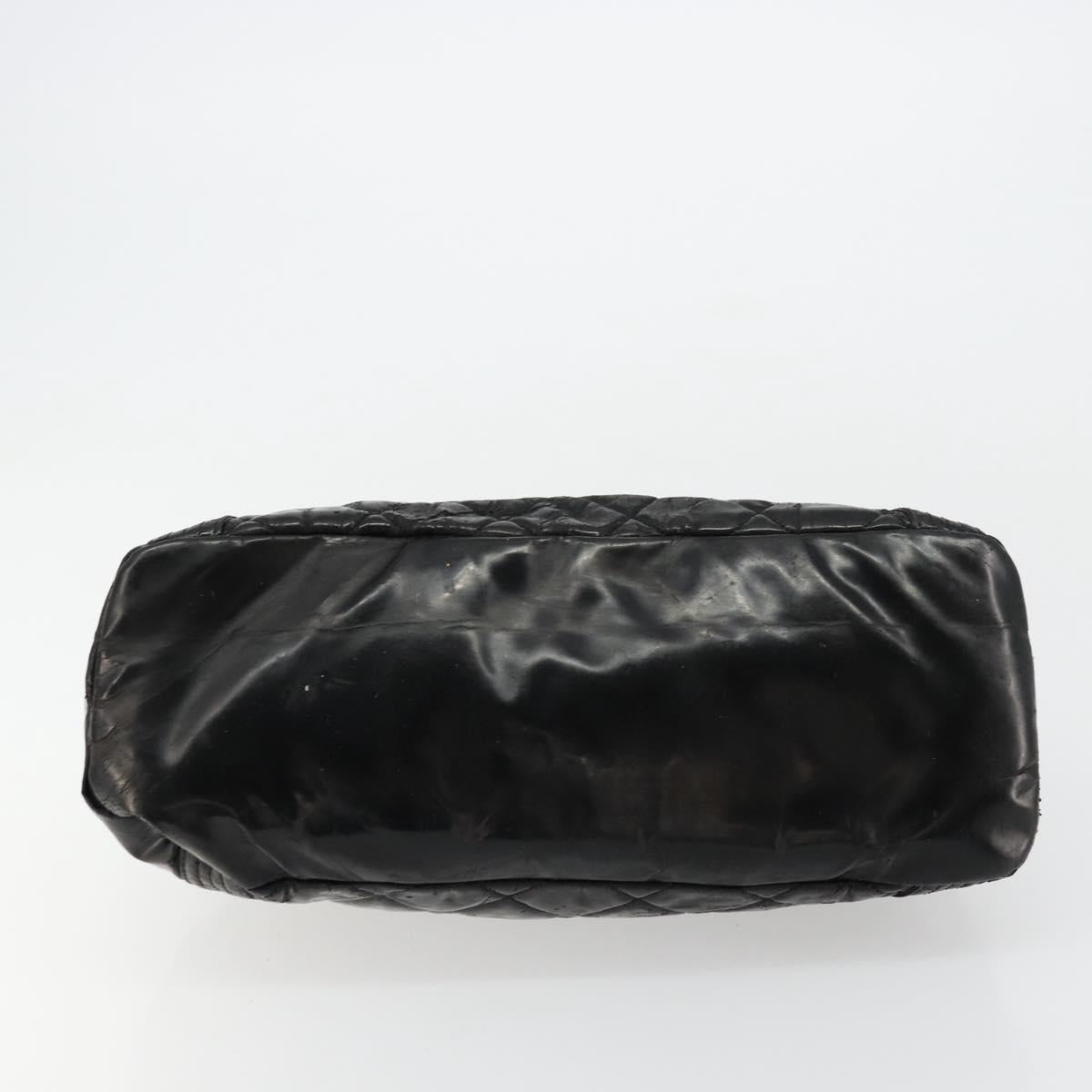 CHANEL Matelasse Hand Bag Patent leather Black Silver CC Auth bs34670