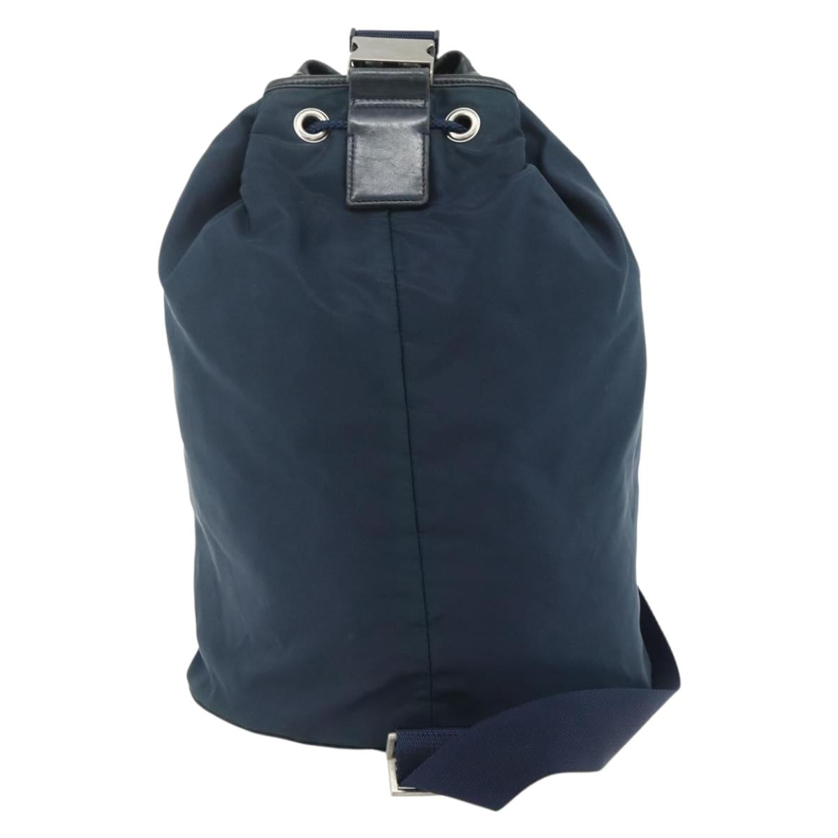 PRADA Purse Shoulder Bag Nylon Navy Silver Auth bs34671