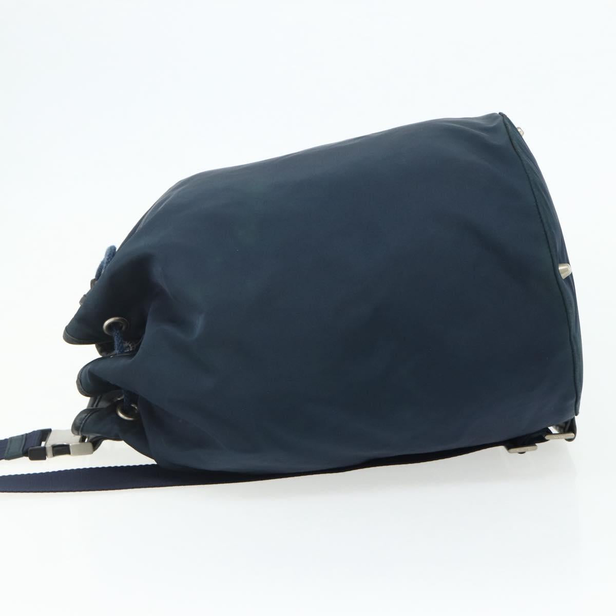 PRADA Purse Shoulder Bag Nylon Navy Silver Auth bs34671
