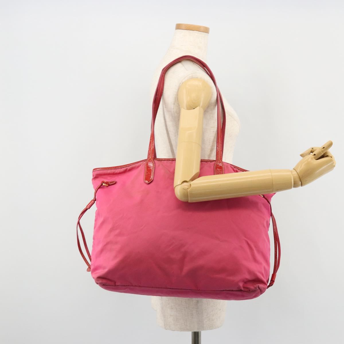 PRADA Tote Bag Nylon Pink Gold Auth bs34672