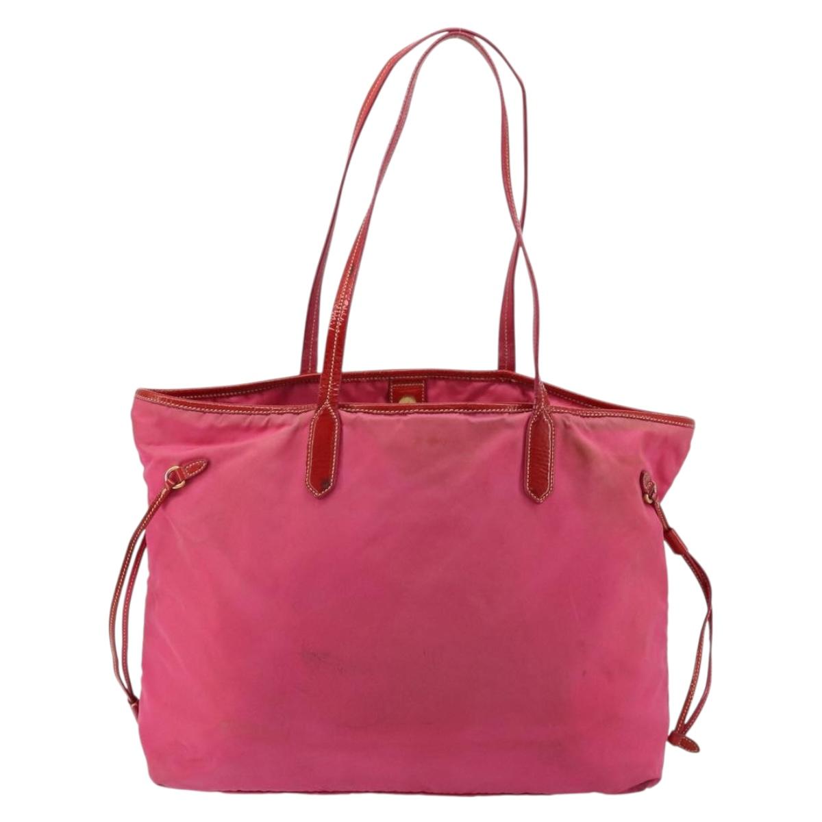 PRADA Tote Bag Nylon Pink Gold Auth bs34672