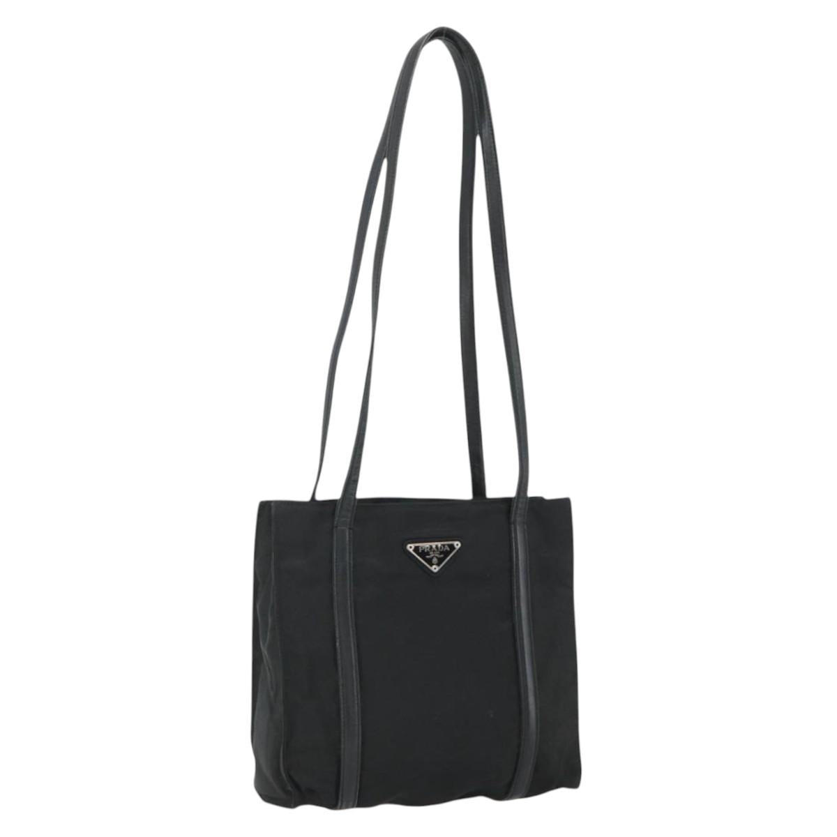 PRADA Tote Bag Nylon Black Silver Auth bs34674