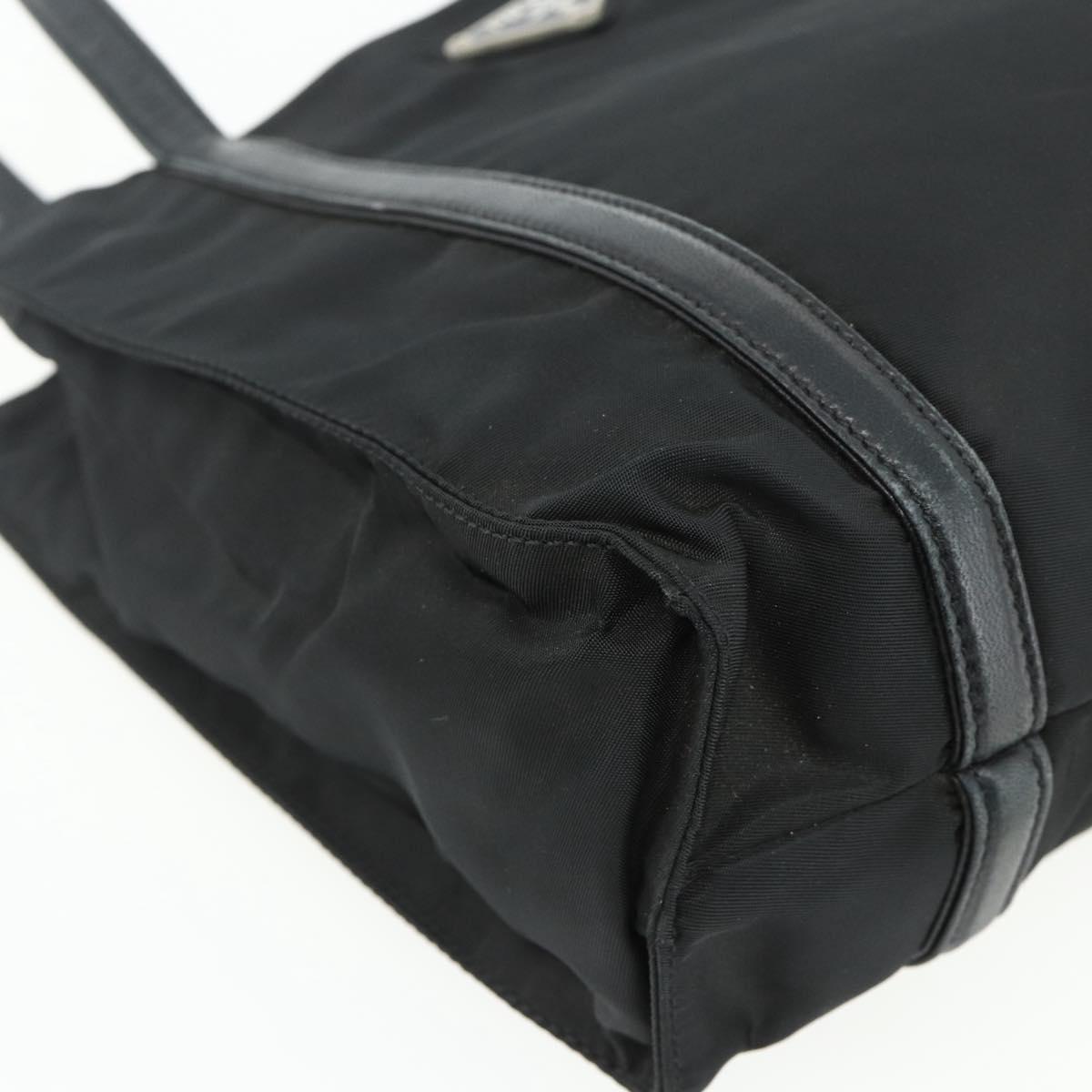 PRADA Tote Bag Nylon Black Silver Auth bs34674