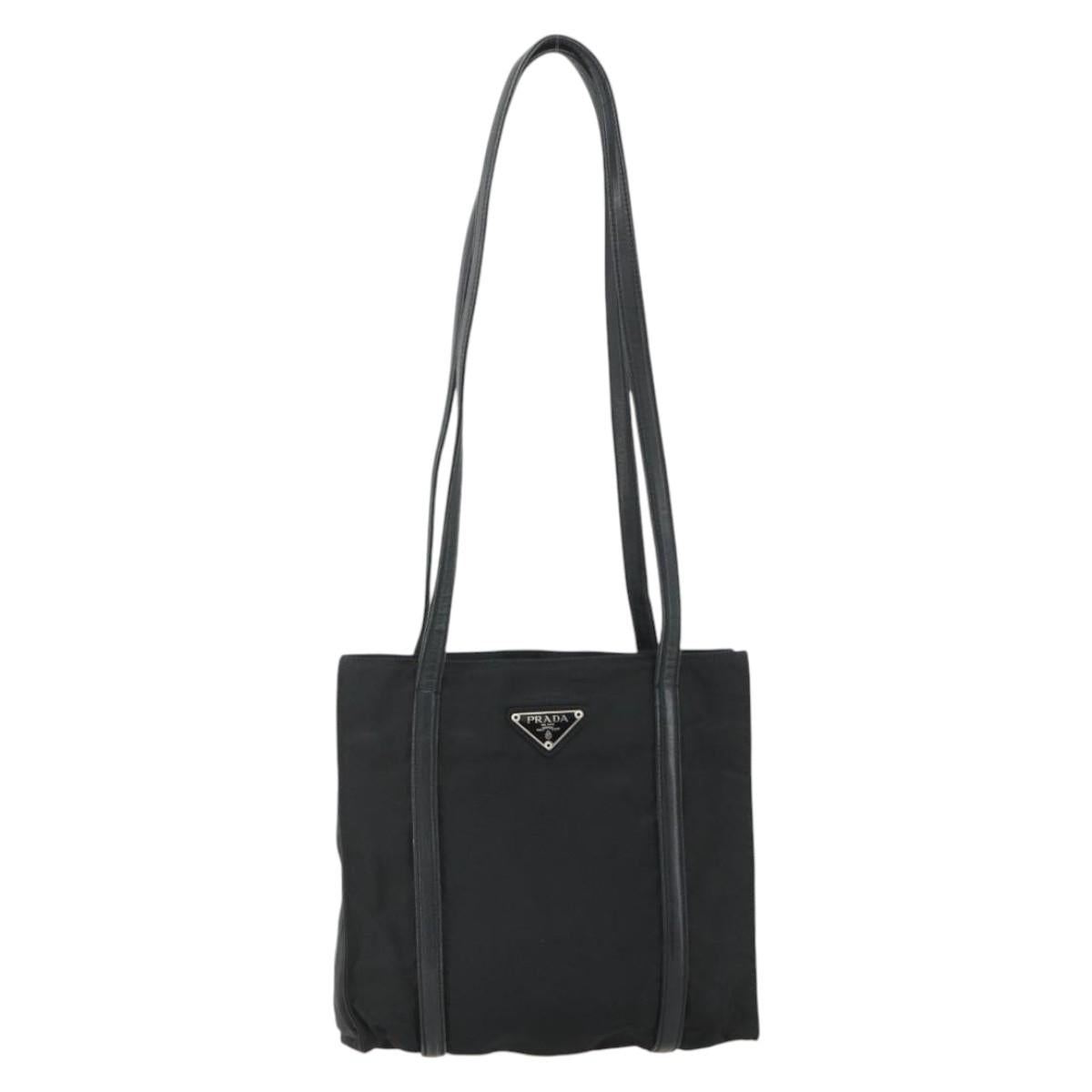 PRADA Tote Bag Nylon Black Silver Auth bs34674