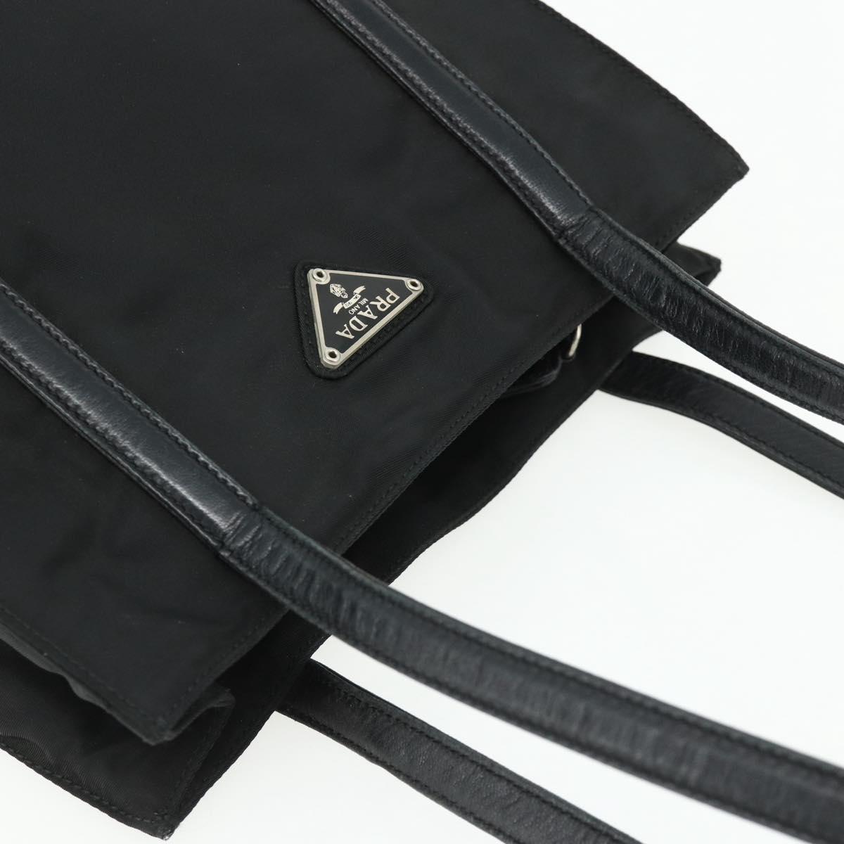 PRADA Tote Bag Nylon Black Silver Auth bs34674
