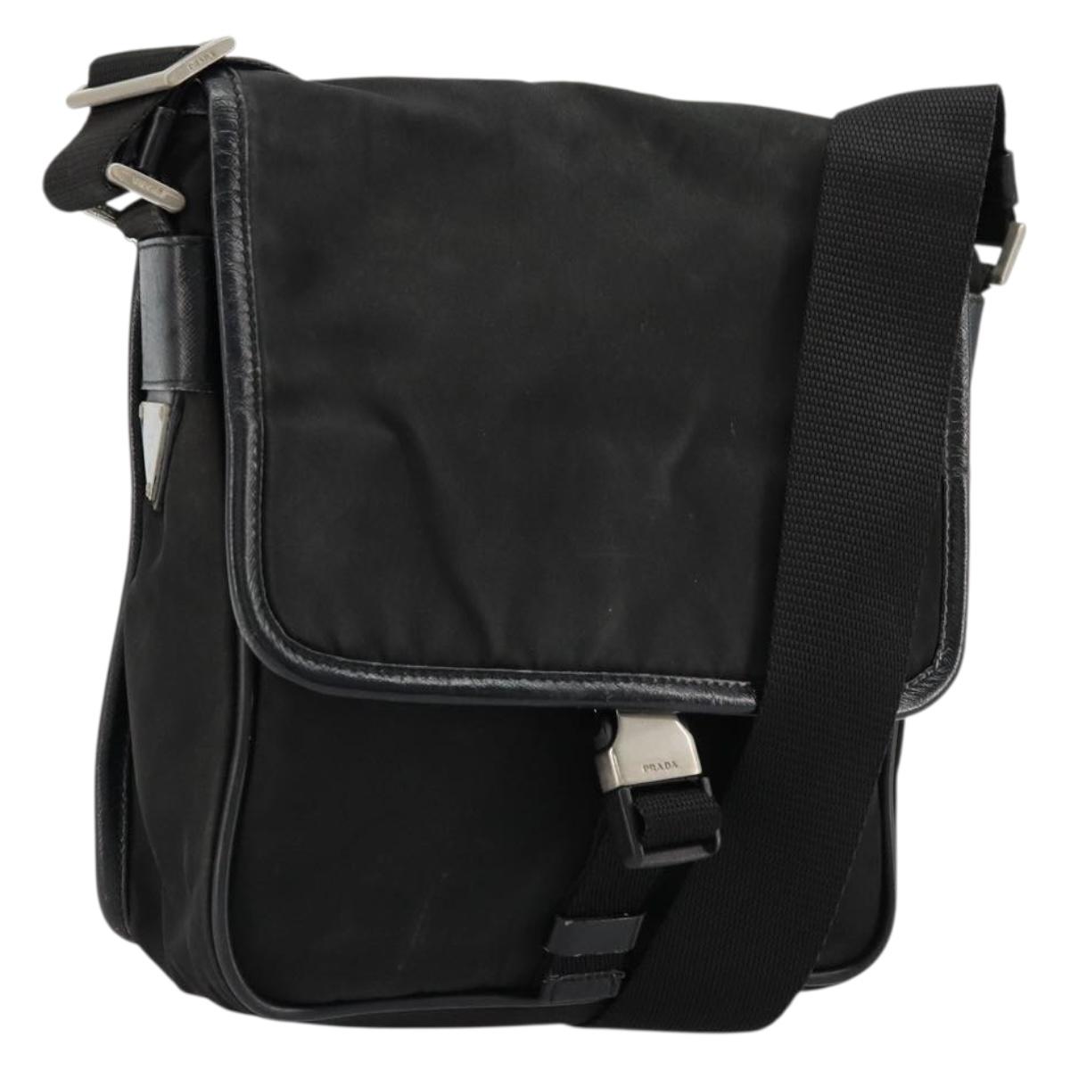 PRADA Shoulder Bag Nylon Black Silver Auth bs34675