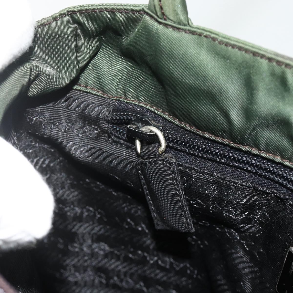 PRADA Hand Bag Nylon Green Silver Auth bs34677