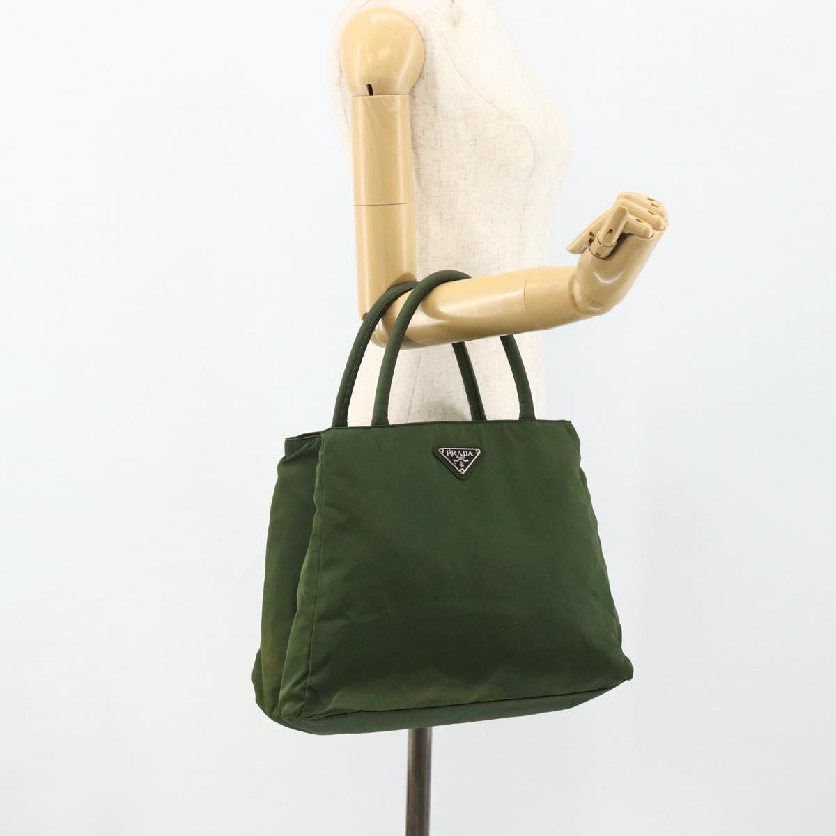 PRADA Hand Bag Nylon Green Silver Auth bs34677
