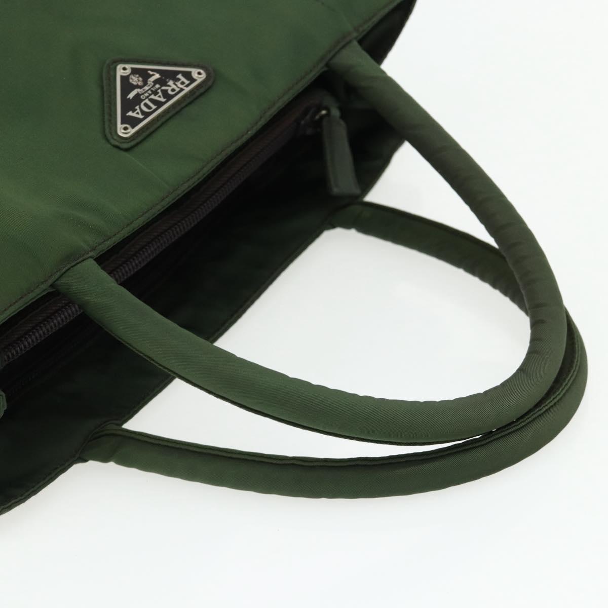 PRADA Hand Bag Nylon Green Silver Auth bs34677
