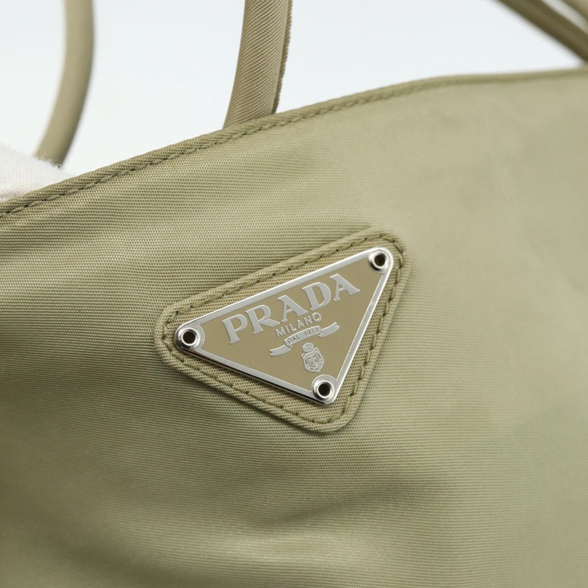 PRADA Hand Bag Nylon Beige Silver Auth bs34678