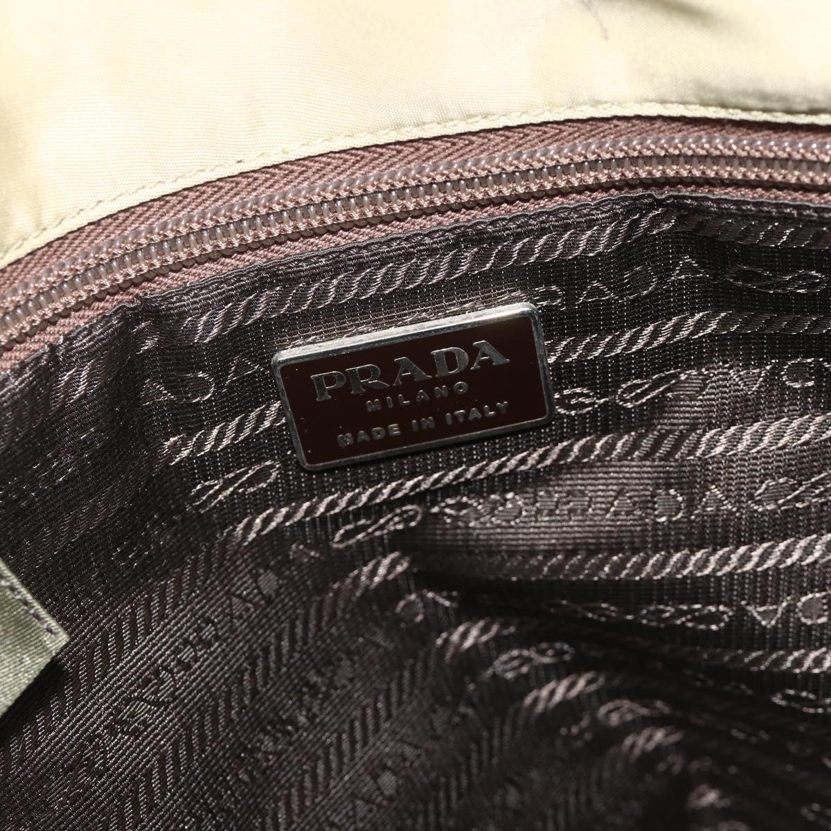 PRADA Hand Bag Nylon Beige Silver Auth bs34678
