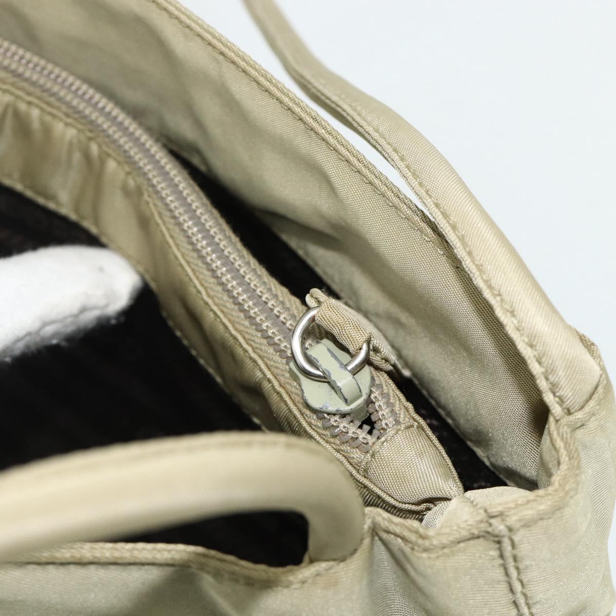 PRADA Hand Bag Nylon Beige Silver Auth bs34678