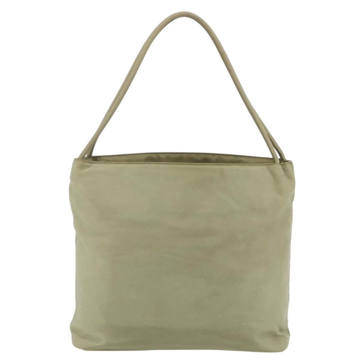PRADA Hand Bag Nylon Beige Silver Auth bs34678