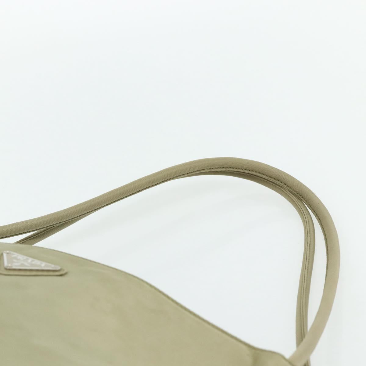 PRADA Hand Bag Nylon Beige Silver Auth bs34678