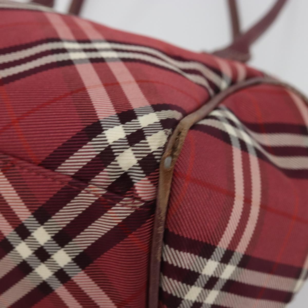 BURBERRY Nova Check Blue Label Hand Bag Nylon Red Silver Auth bs34679