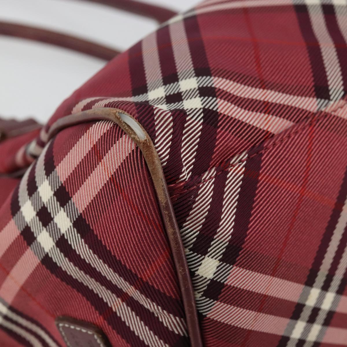 BURBERRY Nova Check Blue Label Hand Bag Nylon Red Silver Auth bs34679