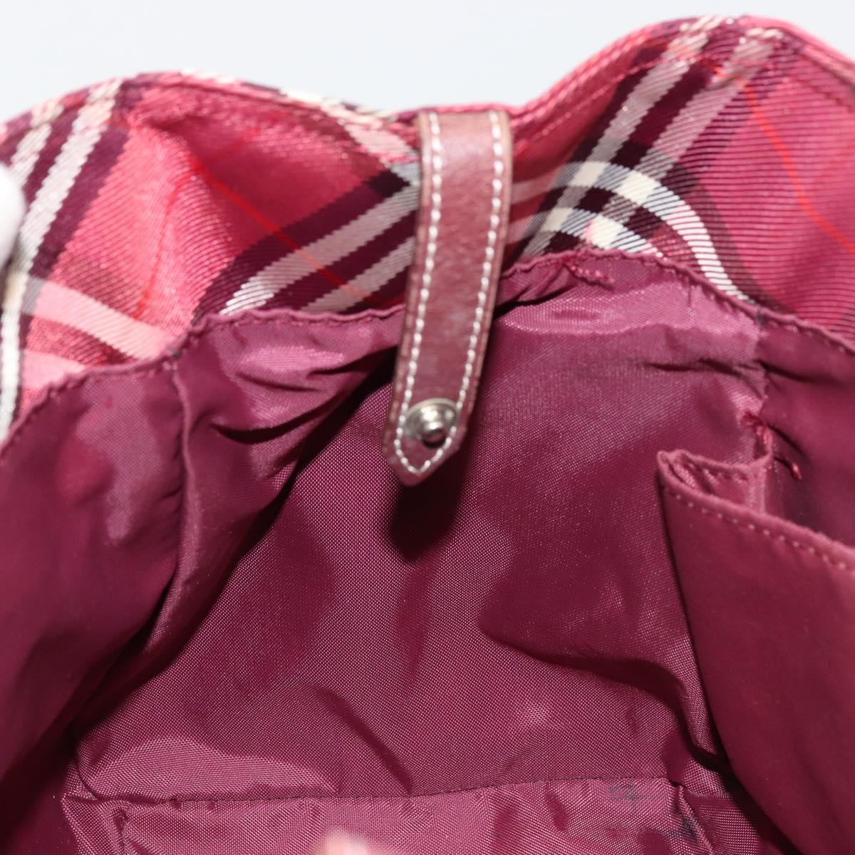 BURBERRY Nova Check Blue Label Hand Bag Nylon Red Silver Auth bs34679
