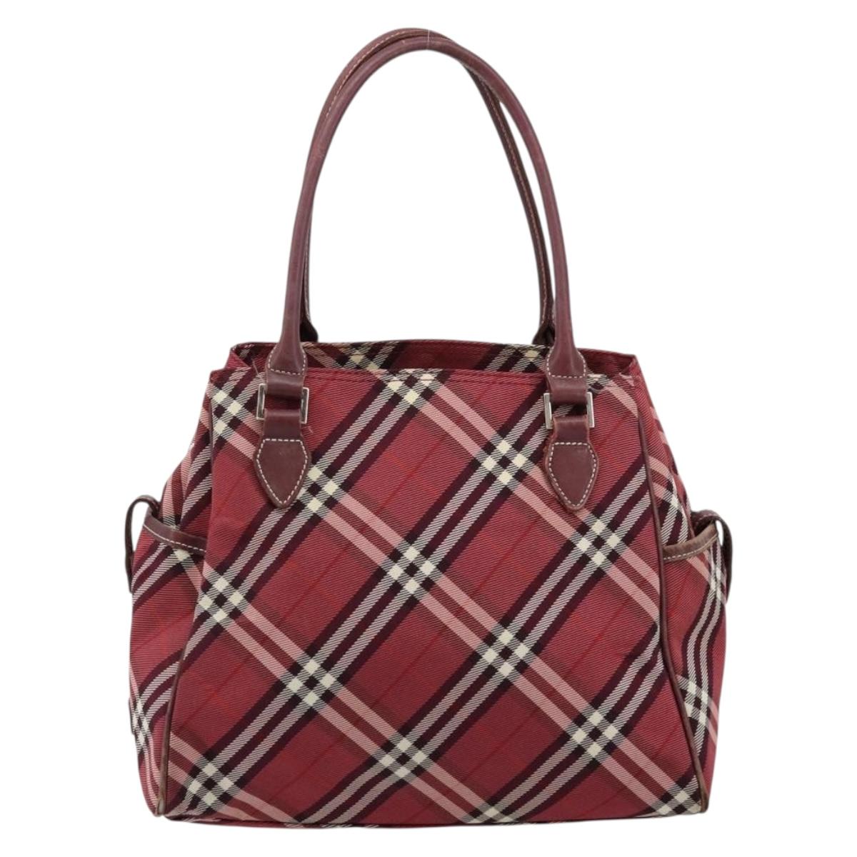 BURBERRY Nova Check Blue Label Hand Bag Nylon Red Silver Auth bs34679