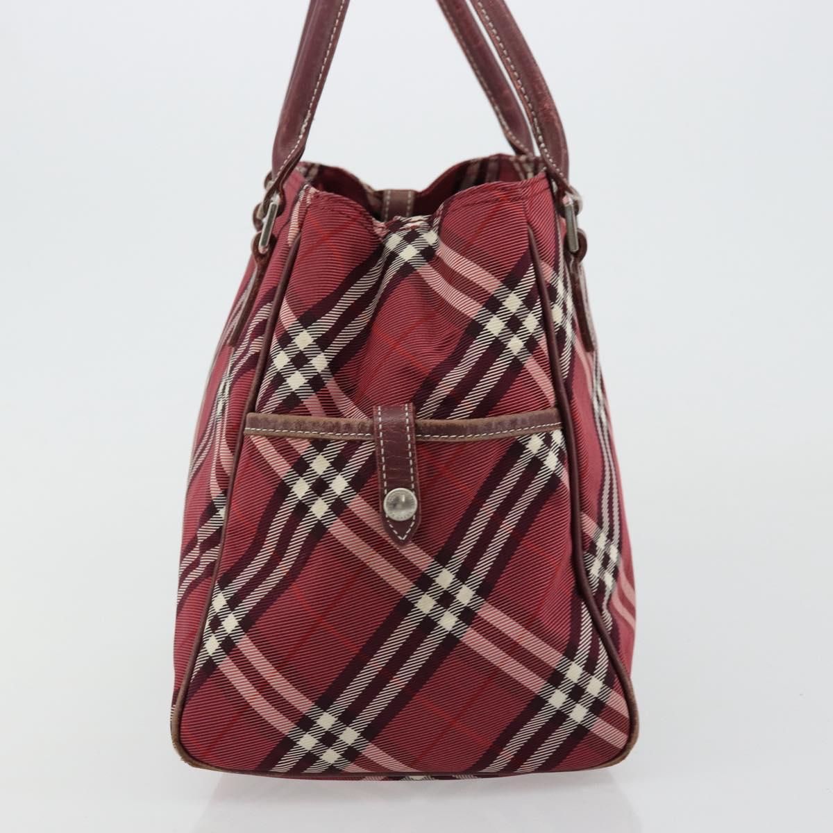 BURBERRY Nova Check Blue Label Hand Bag Nylon Red Silver Auth bs34679