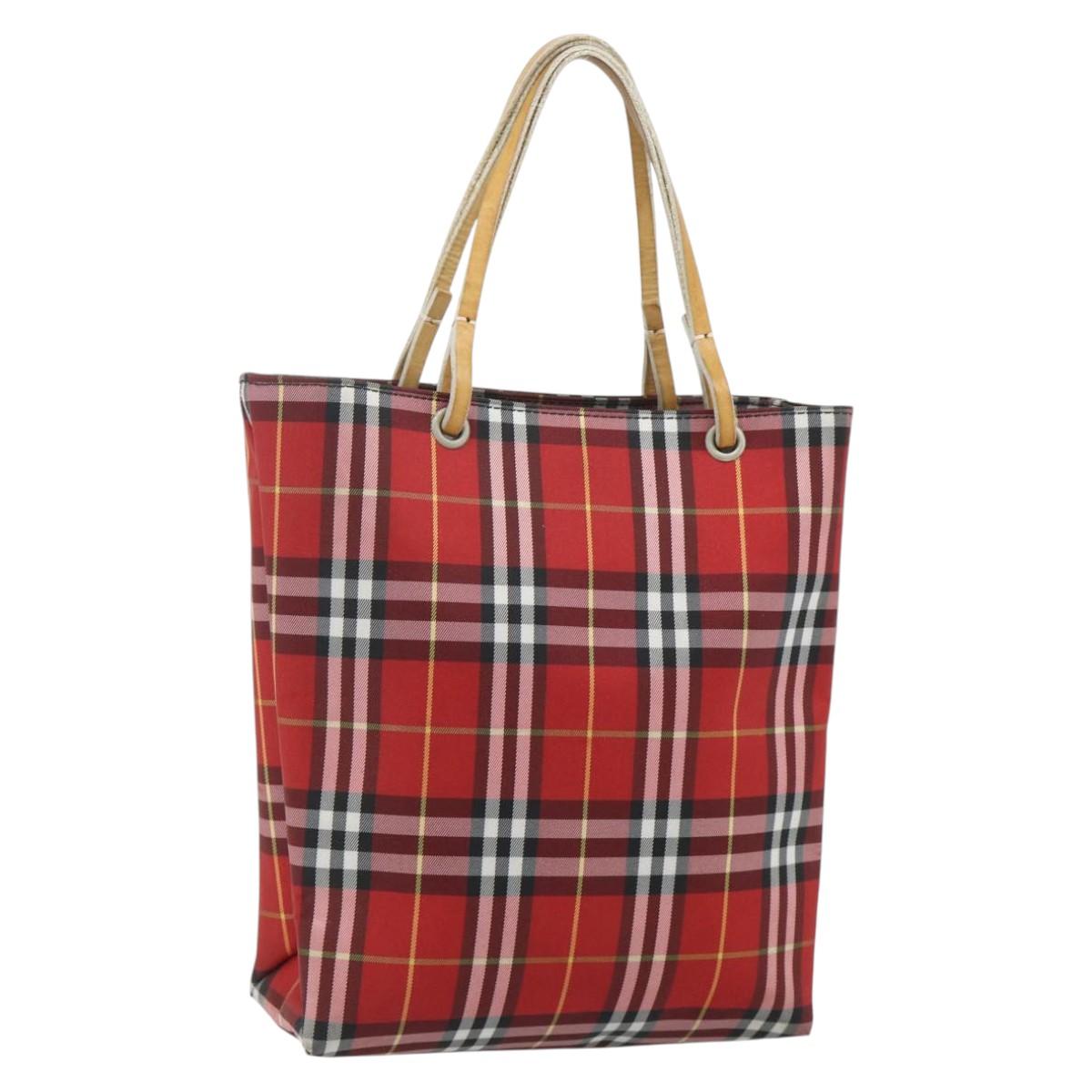 BURBERRY Nova Check Hand Bag Nylon Red Silver Auth bs34680