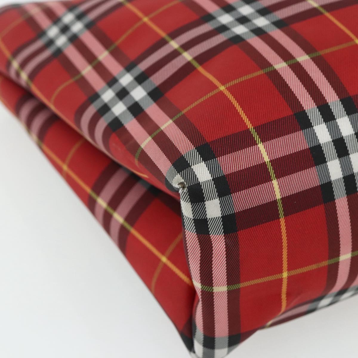 BURBERRY Nova Check Hand Bag Nylon Red Silver Auth bs34680