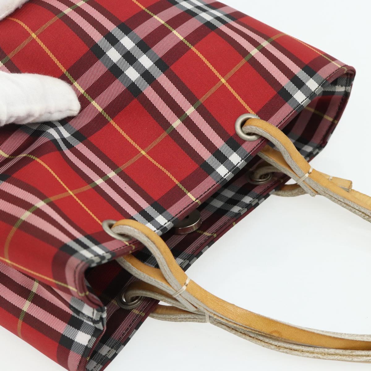 BURBERRY Nova Check Hand Bag Nylon Red Silver Auth bs34680