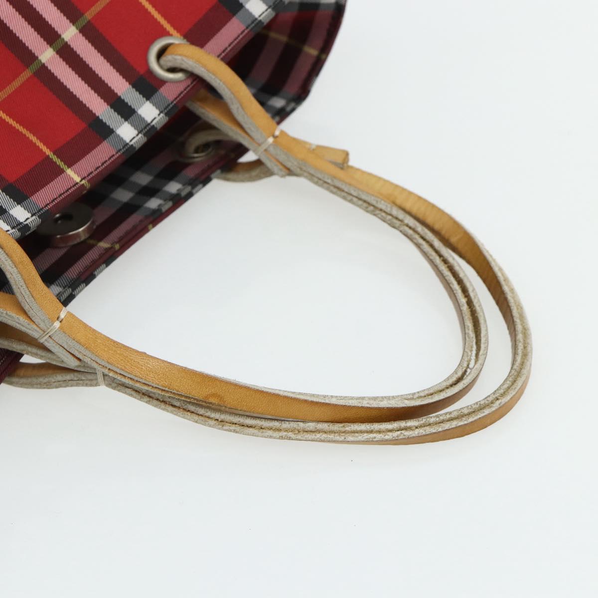 BURBERRY Nova Check Hand Bag Nylon Red Silver Auth bs34680