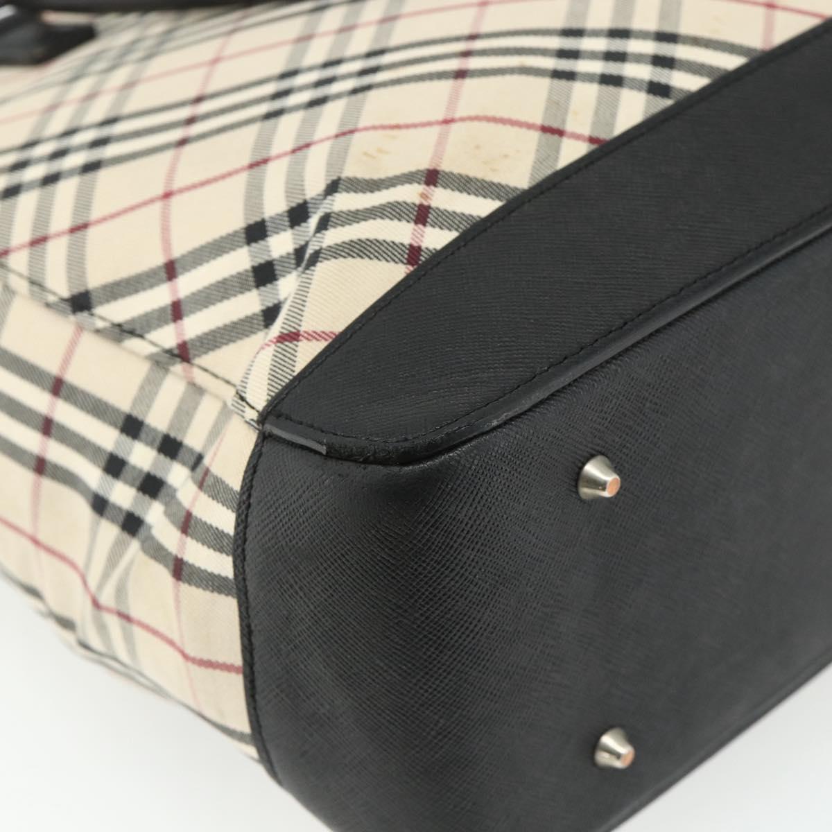 BURBERRY Nova Check Hand Bag Canvas Beige Silver Auth bs34681