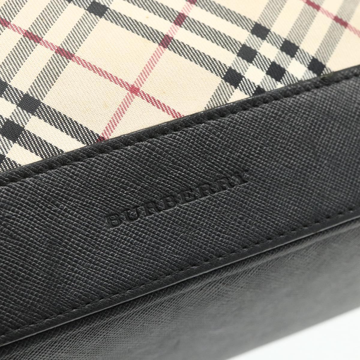 BURBERRY Nova Check Hand Bag Canvas Beige Silver Auth bs34681