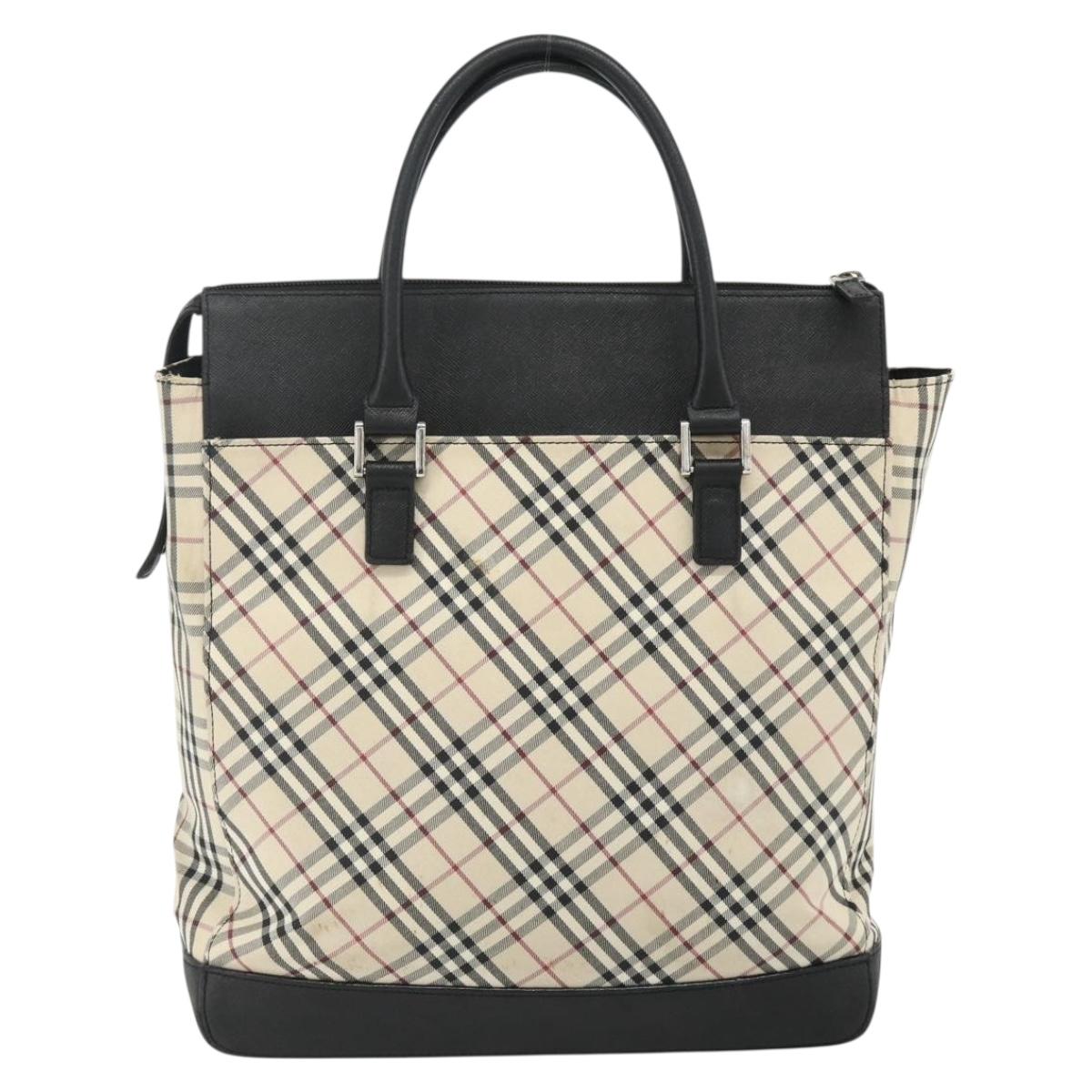 BURBERRY Nova Check Hand Bag Canvas Beige Silver Auth bs34681