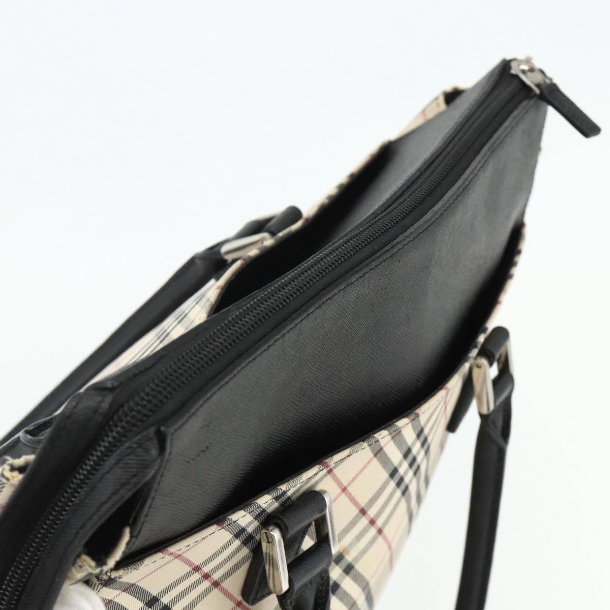 BURBERRY Nova Check Hand Bag Canvas Beige Silver Auth bs34681