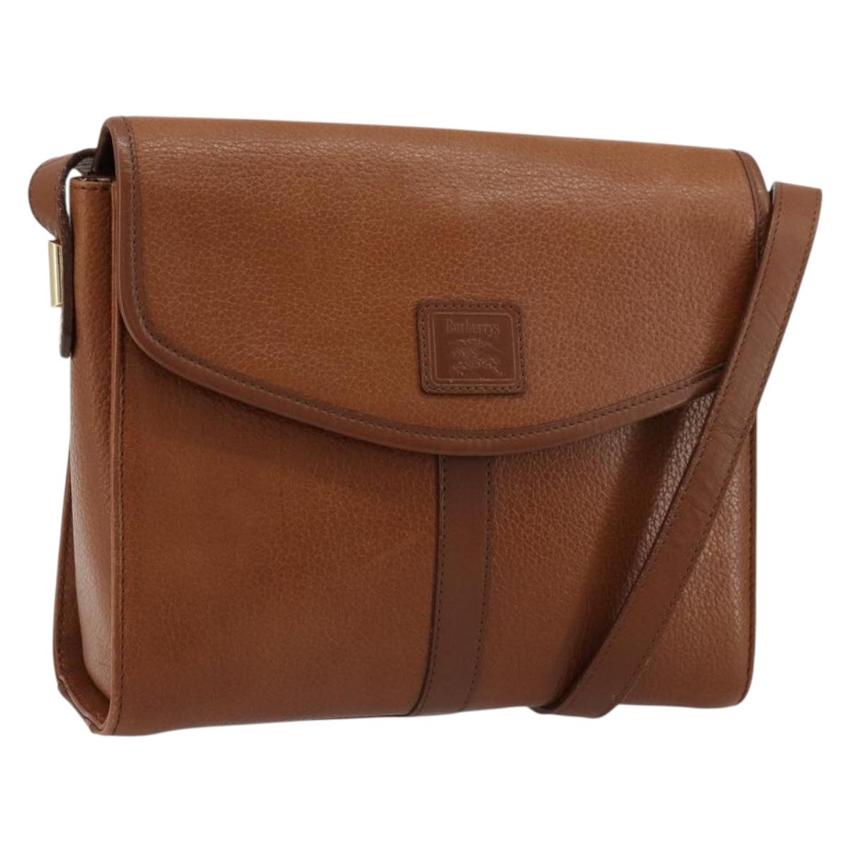 Burberrys Shoulder Bag Leather Beige Gold Auth bs34683