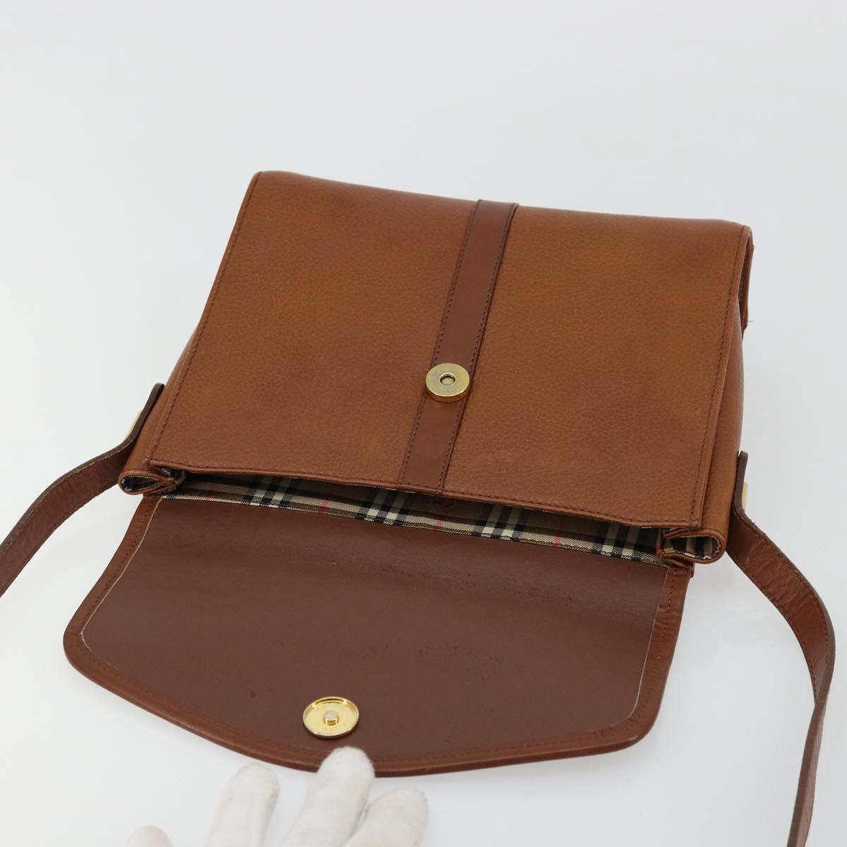 Burberrys Shoulder Bag Leather Beige Gold Auth bs34683