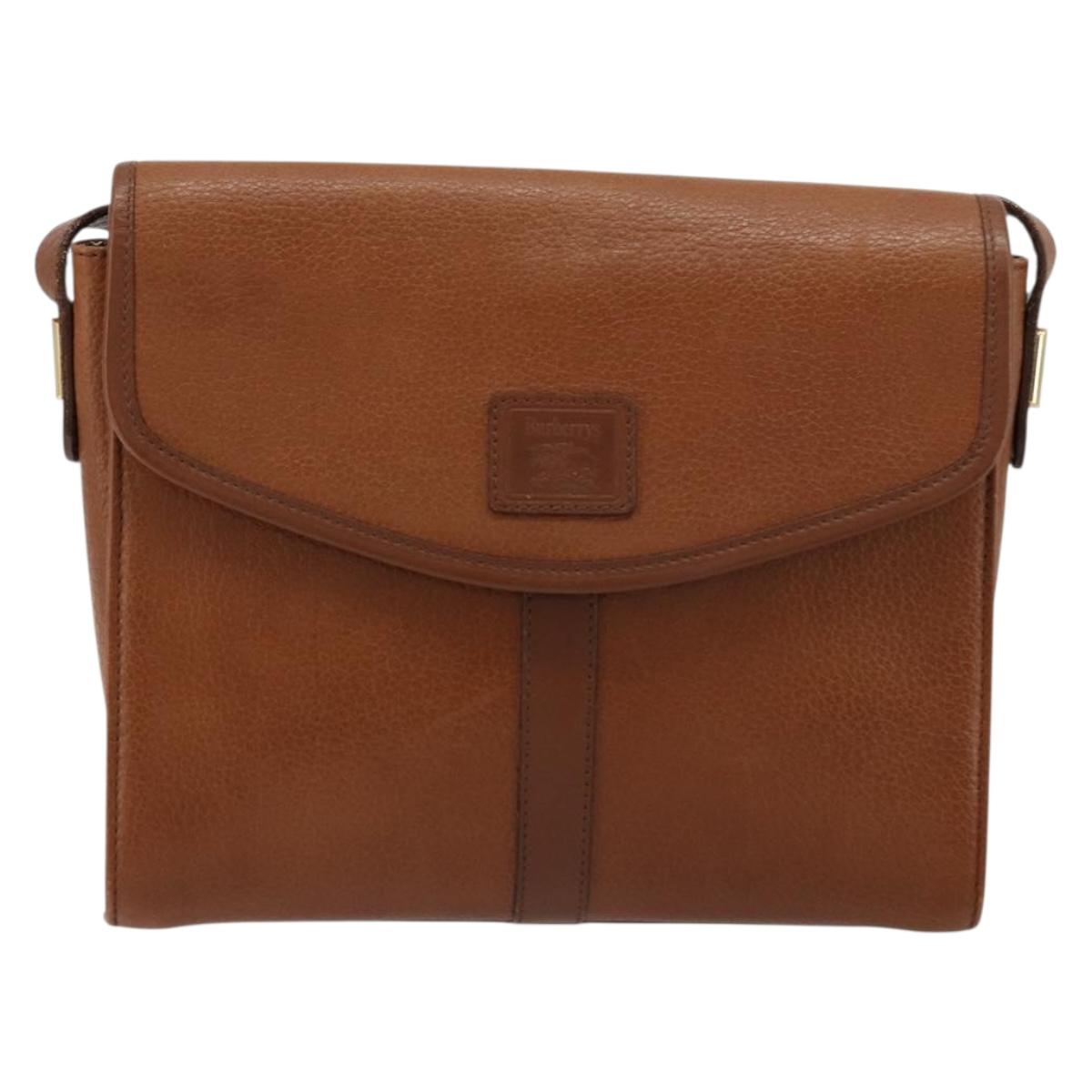 Burberrys Shoulder Bag Leather Beige Gold Auth bs34683