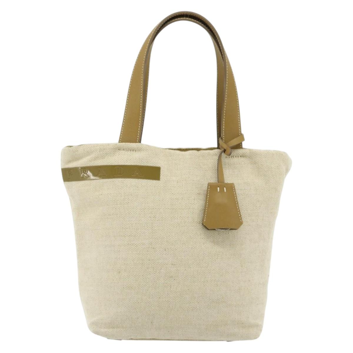 PRADA Sports Line Hand Bag Canvas Beige Silver Auth bs34685