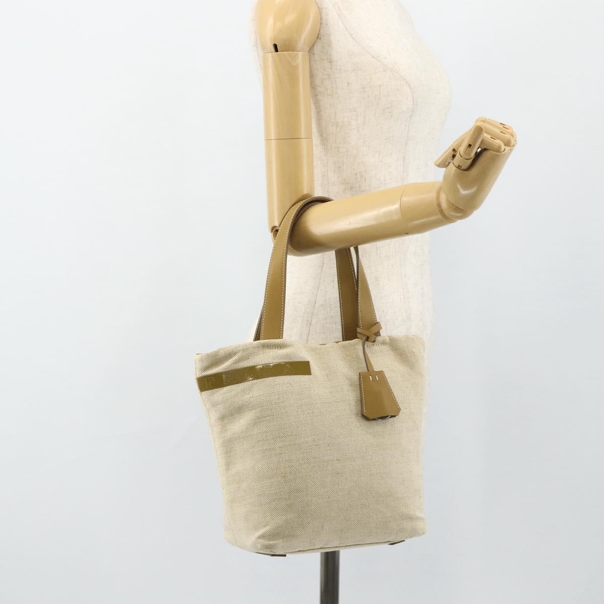 PRADA Sports Line Hand Bag Canvas Beige Silver Auth bs34685