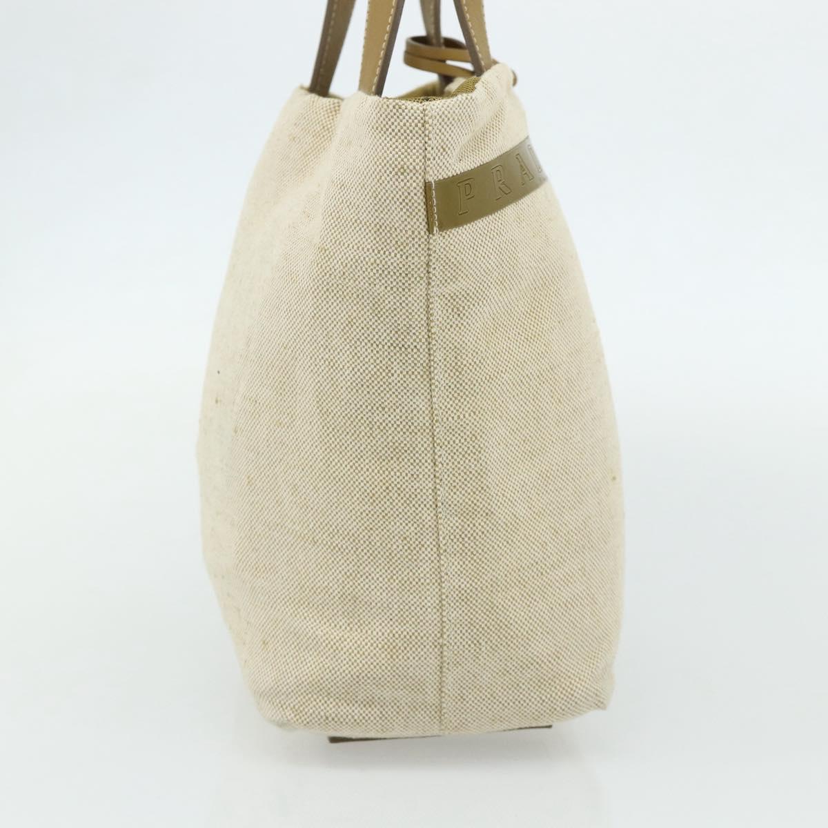 PRADA Sports Line Hand Bag Canvas Beige Silver Auth bs34685