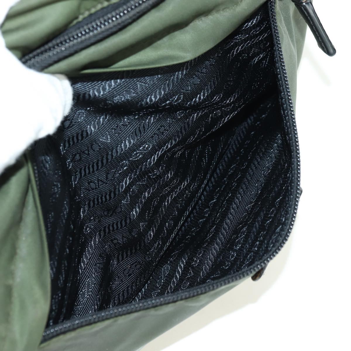 PRADA Shoulder Bag Nylon Khaki Silver Auth bs34686