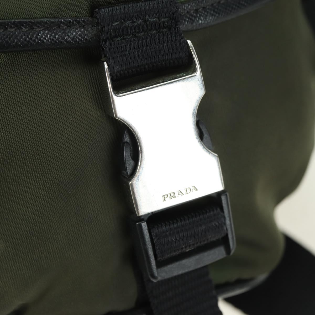 PRADA Shoulder Bag Nylon Khaki Silver Auth bs34686