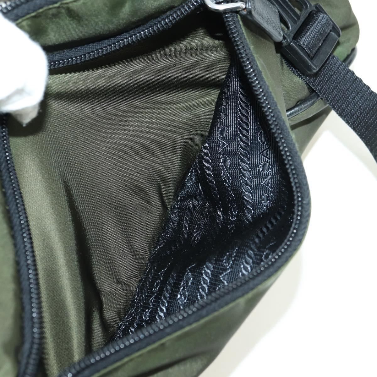 PRADA Shoulder Bag Nylon Khaki Silver Auth bs34686